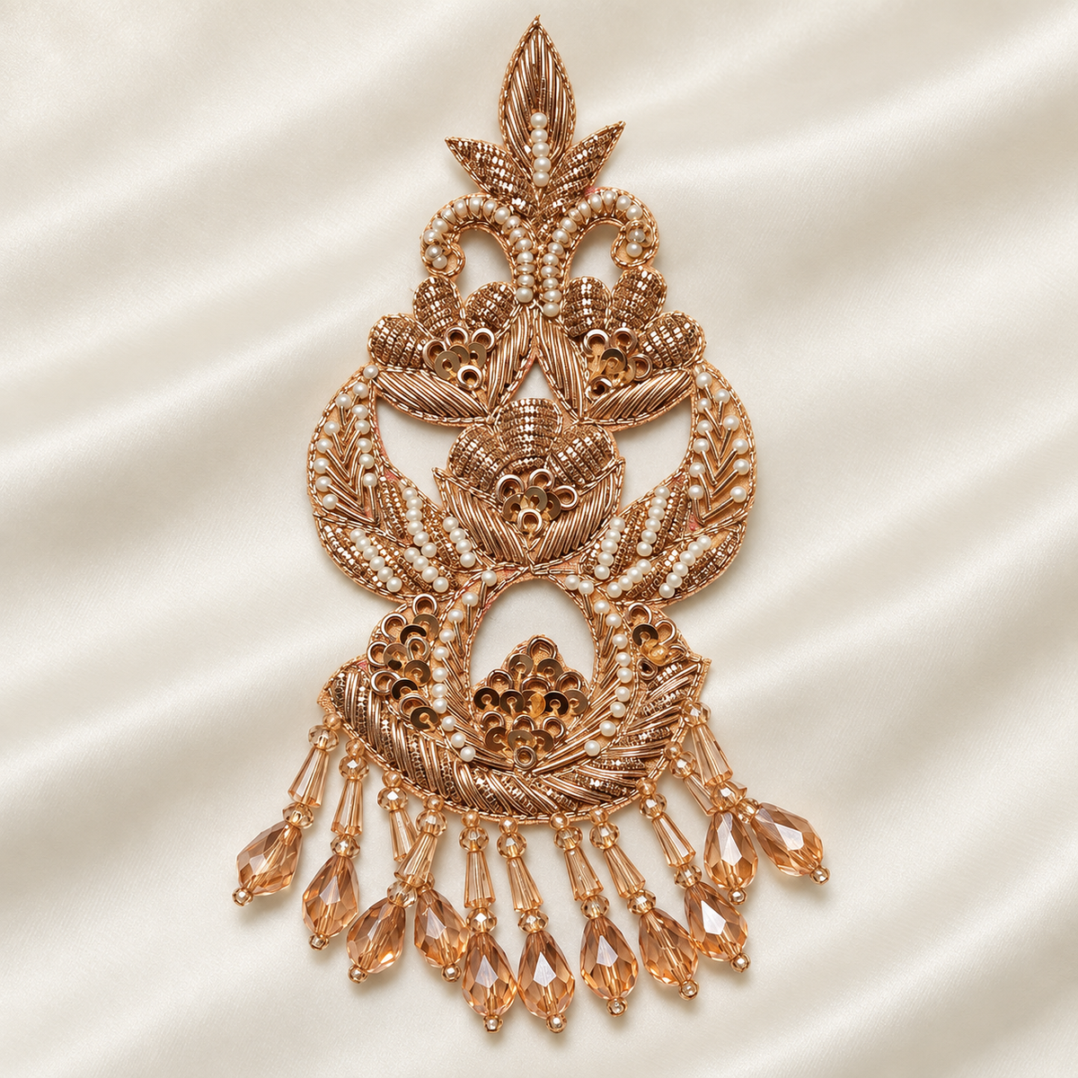 Ornamental Floral Drop Beaded Sequin Embroidered Statement Patch