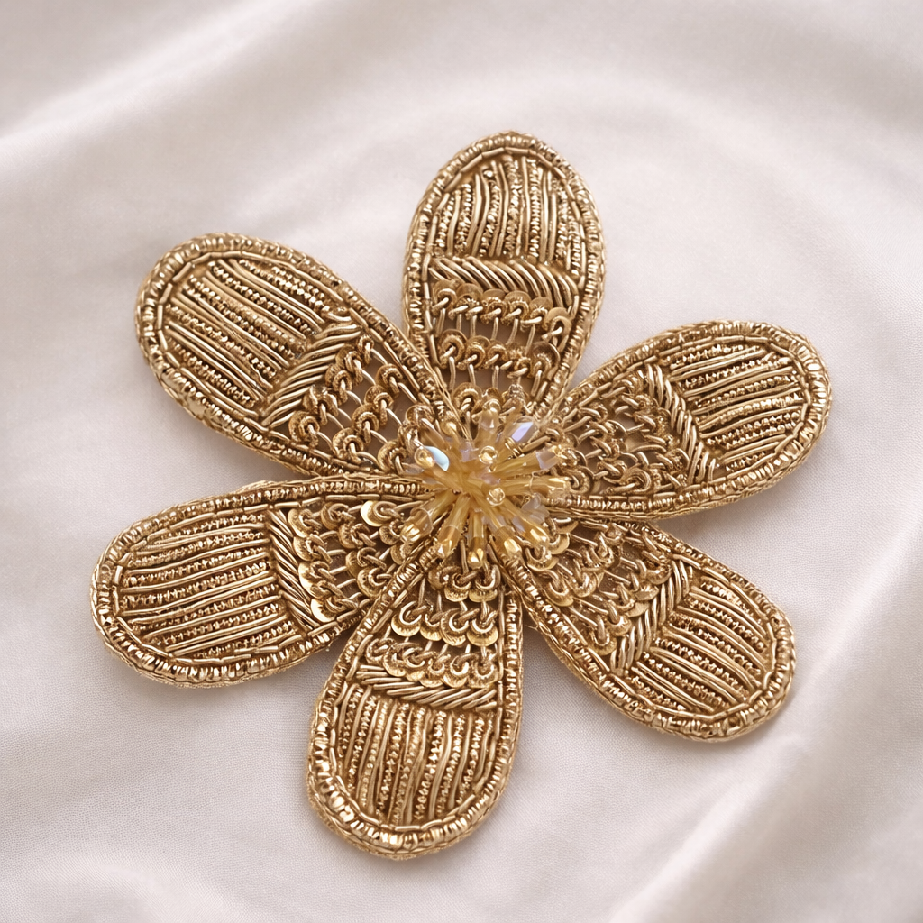 Gold Zardozi Floral Embroidery Patch