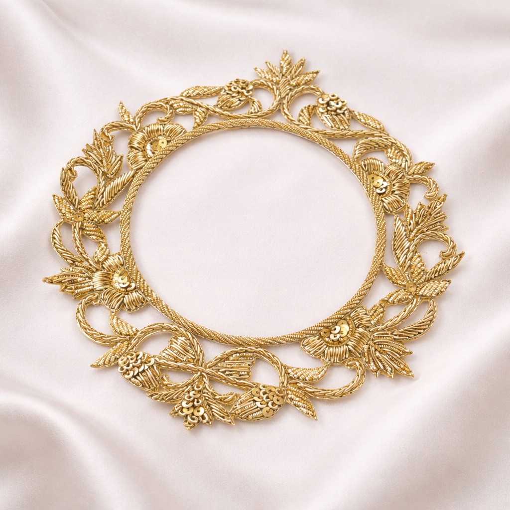 Handcrafted Zari Floral Neck Applique Patch