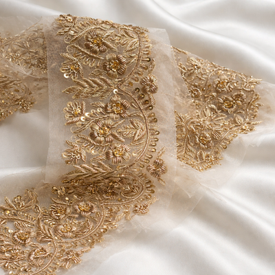 Luxury Gold Floral Zardozi Embroidered Lace