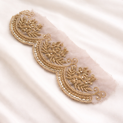 Luxury Gold Zardozi Floral Embroidered Scalloped Lace