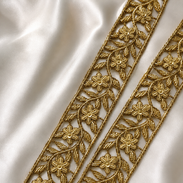 Handcrafted Floral Vine Beaded Lace Border for Bridal & Designer Wear
