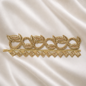 Handcrafted Zardozi Embroidered Border Lace with Metallic Thread & Leaf Detailing