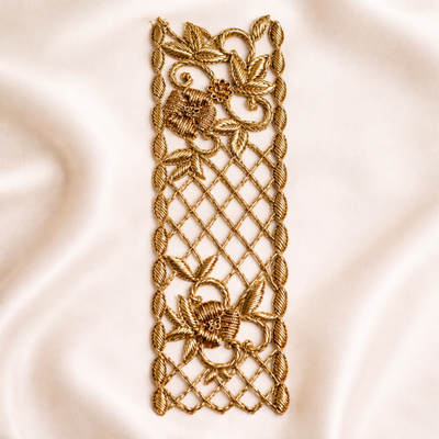 Handcrafted Zardozi Floral Jaali Embroidered Border Lace with Metallic Thread Work