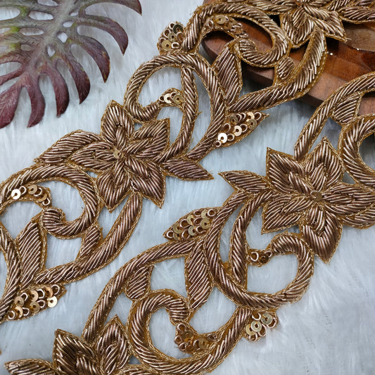 Dark Gold Handcrafted Zardozi Trim