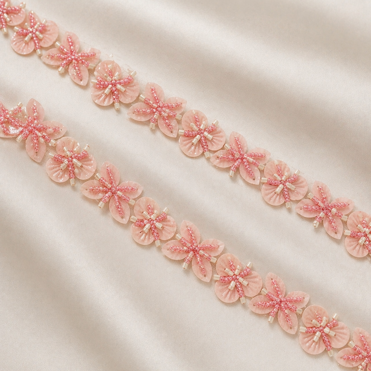 Blush Pink Handcrafted Beaded Floral Lace Trim Border