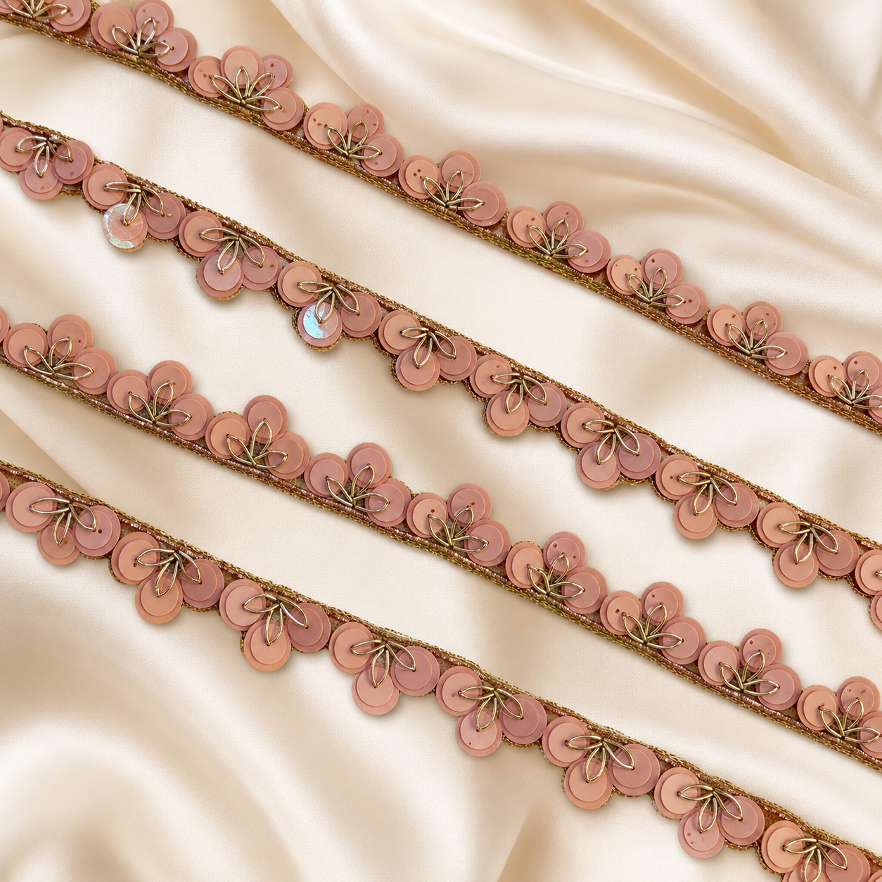 Peach Floral Embroidered Handwork Lace Border