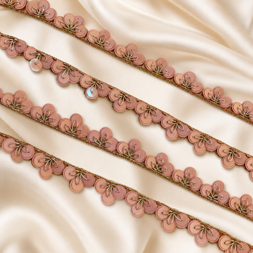 Peach Floral Embroidered Handwork Lace Border