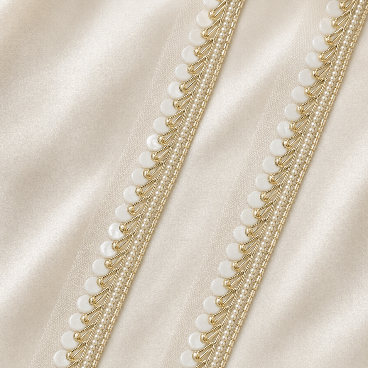 Pearl and Beaded Handcrafted Decorative Lace Trim Border