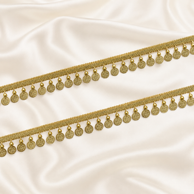 Coin-Drop Metallic Woven Lace Border