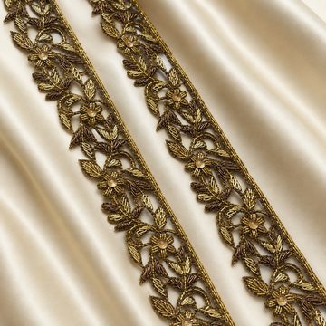 Antique Gold Floral Beaded Lace Trim with Zardozi Detailing