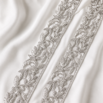 Silver Floral Beaded Lace Trim with Zardozi Detailing