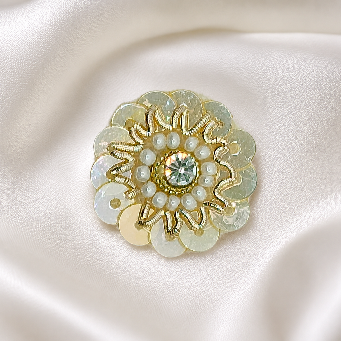 Light Gold Zardozi Patch with Sequins & White Pearls