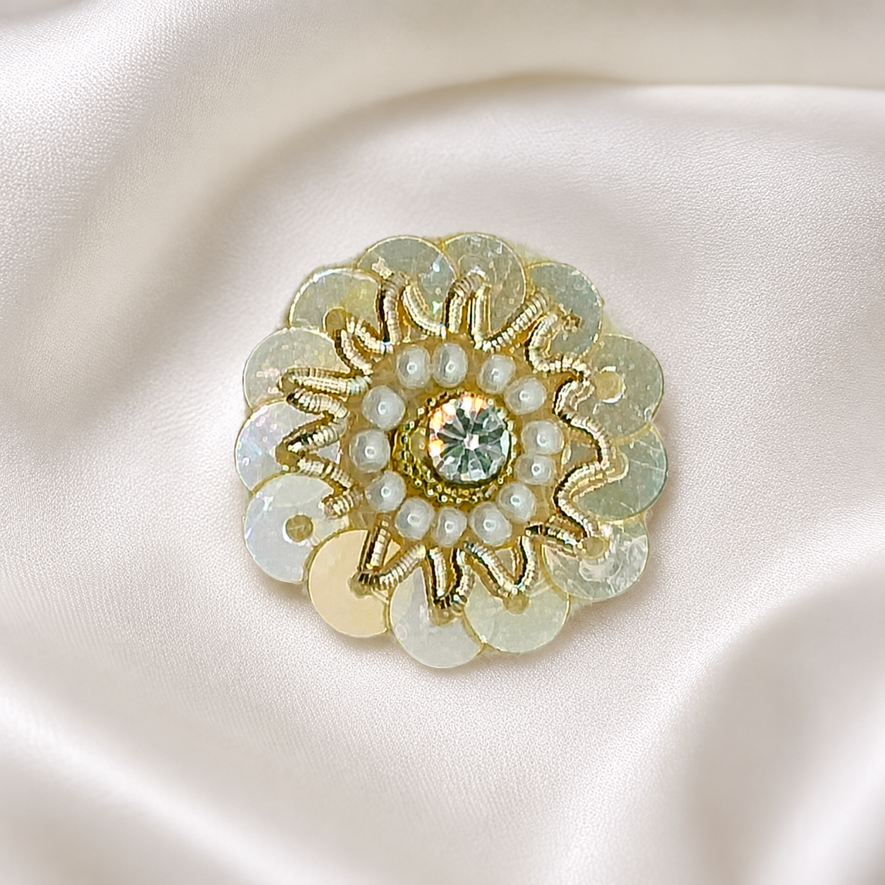 Light Gold Zardozi Patch with Sequins & White Pearls
