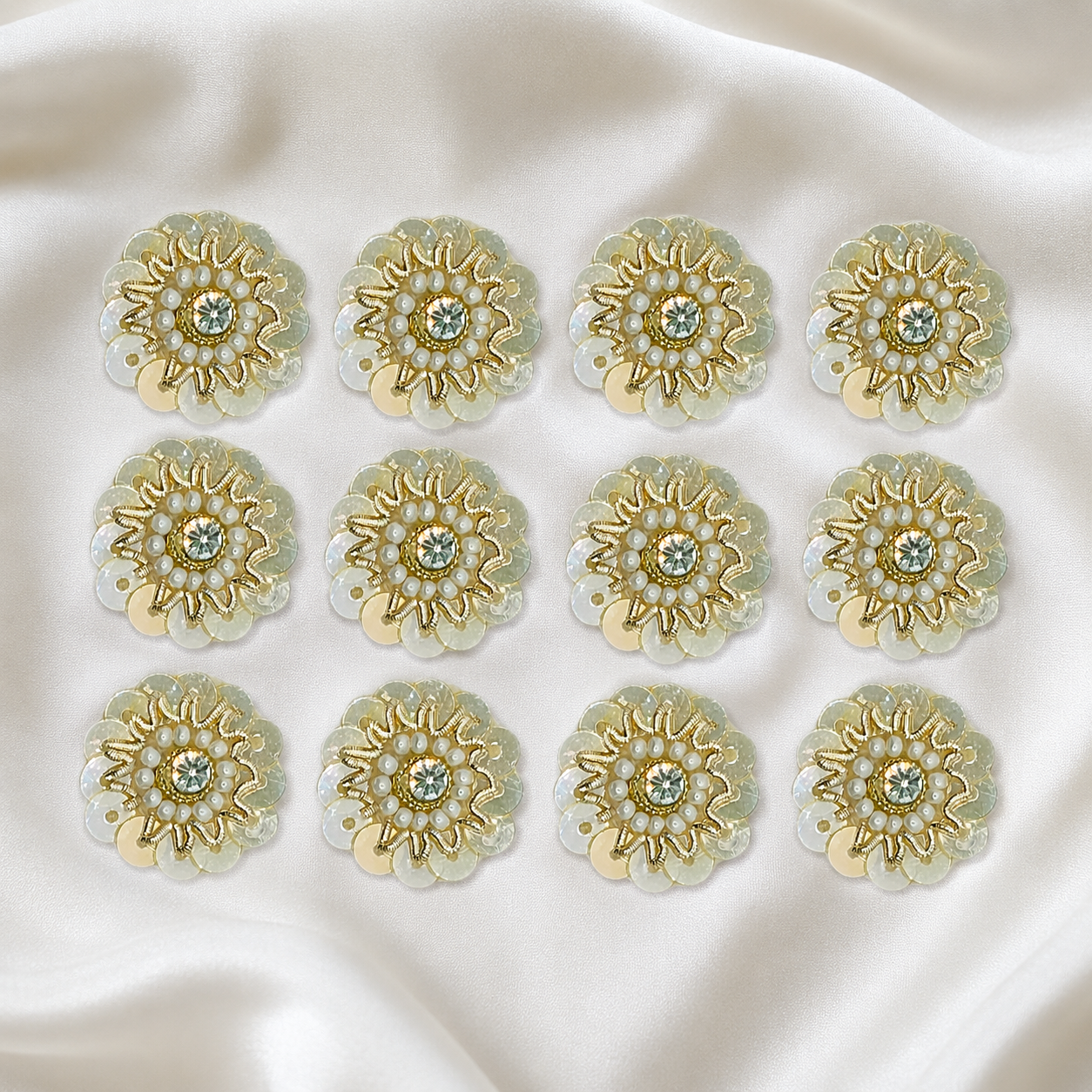 Light Gold Zardozi Patch with Sequins & White Pearls