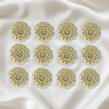Light Gold Zardozi Patch with Sequins & White Pearls