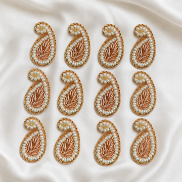 Rose Gold Zardosi Patch with White Pearls