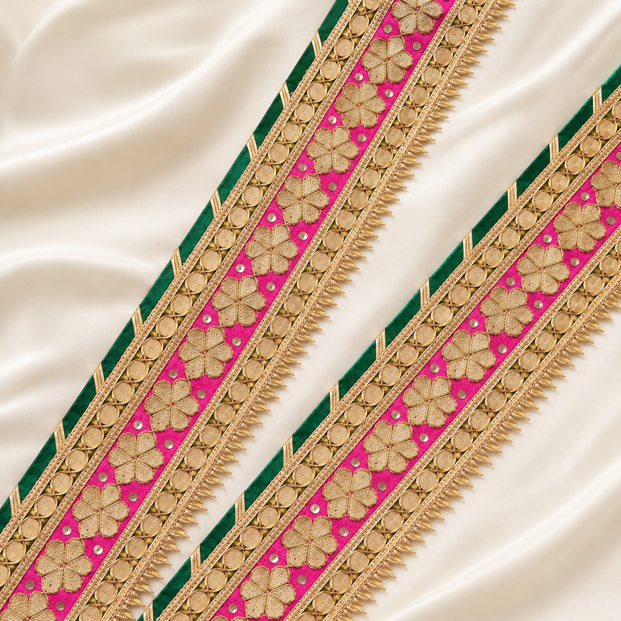 Handcrafted Floral Embellished Lace Border Trim for Ethnic & Designer Wear