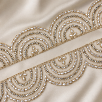 Pearl & Crystal Embellished Scallop Lace Border for Bridal & Designer Wear