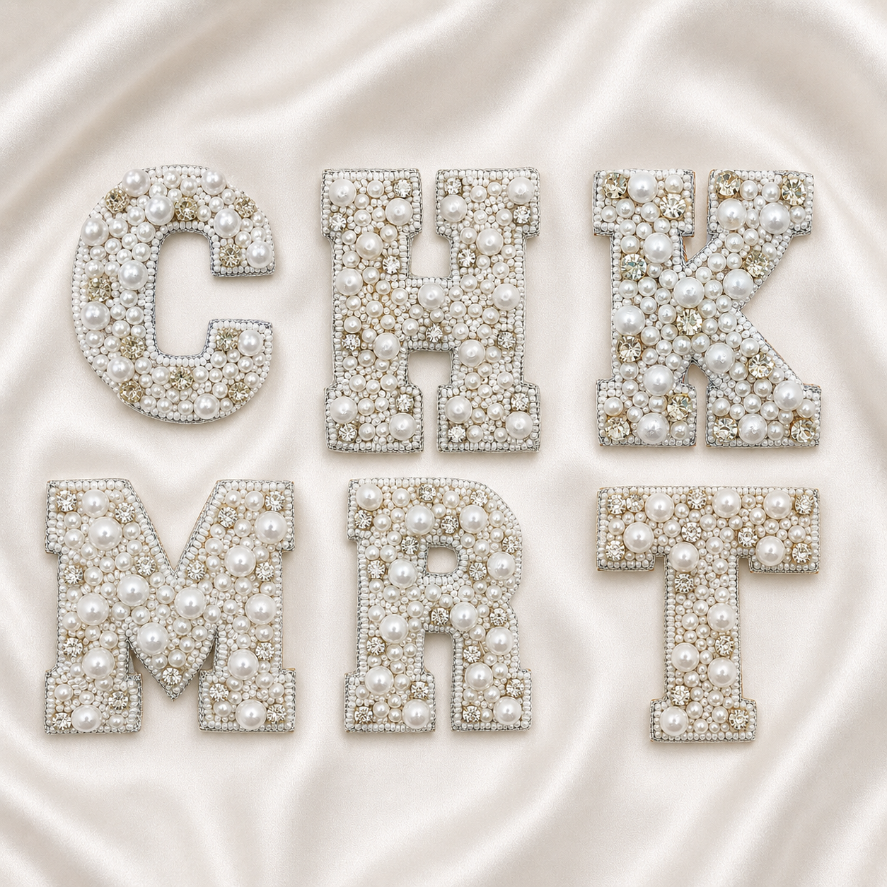 Pearl Embellished Alphabet Patches – 12 / 24 Piece Set