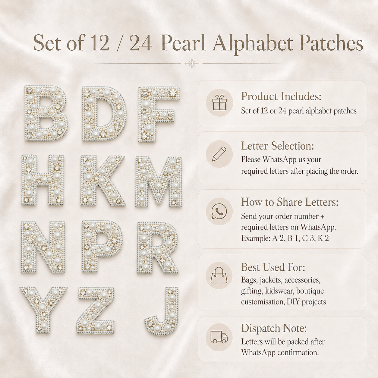Alphabet Pearl Bag Charms – Set of 12 / 24 Pieces