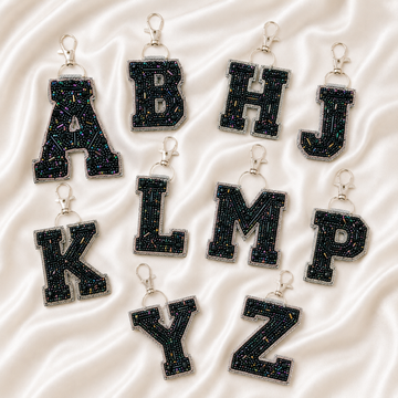 Custom Black Pearl Alphabet Bag Charms – Set of 12 / 24