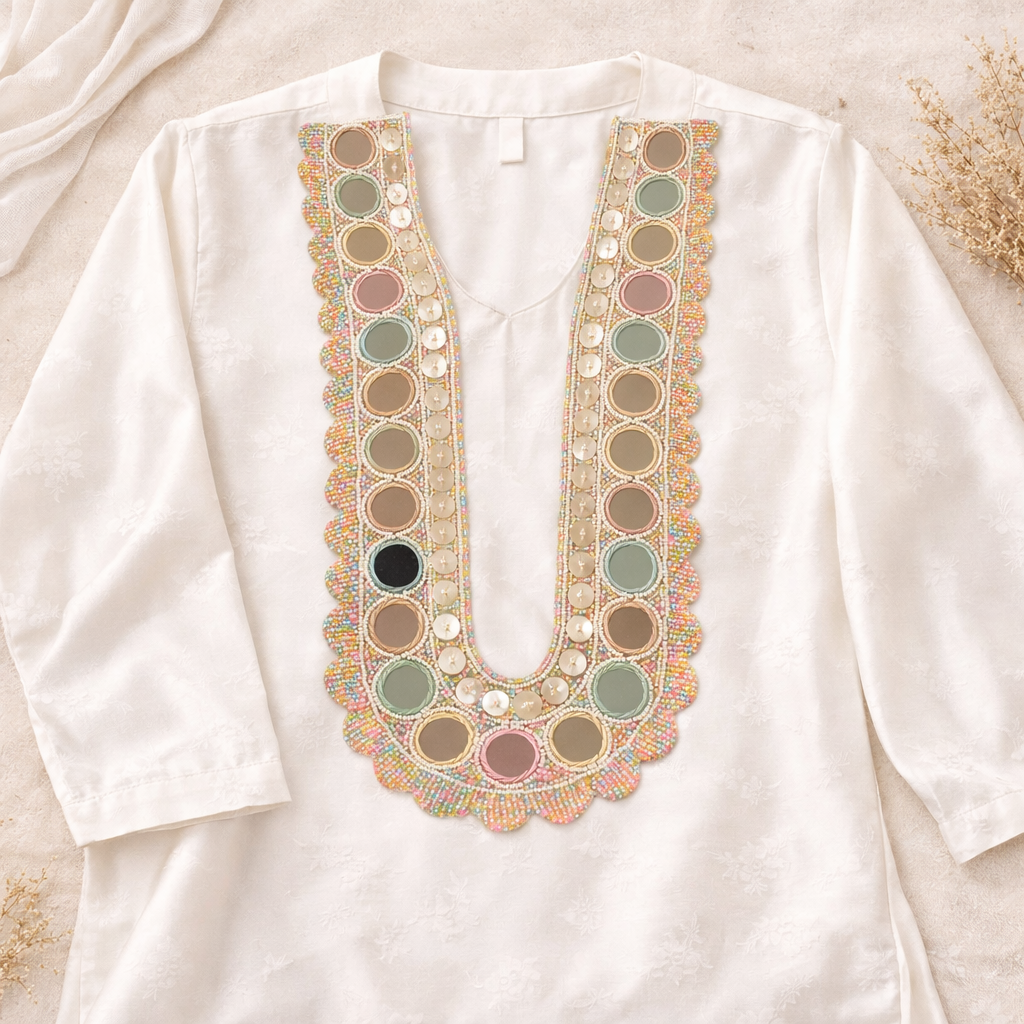 Handmade Multicolor Mirror Work Neck Patch