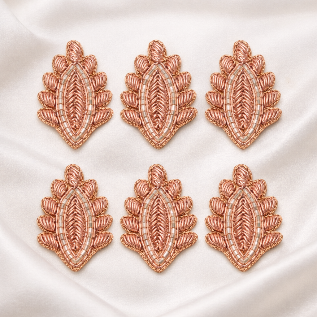 Rose Gold Leaf Zardozi Embroidered Patch