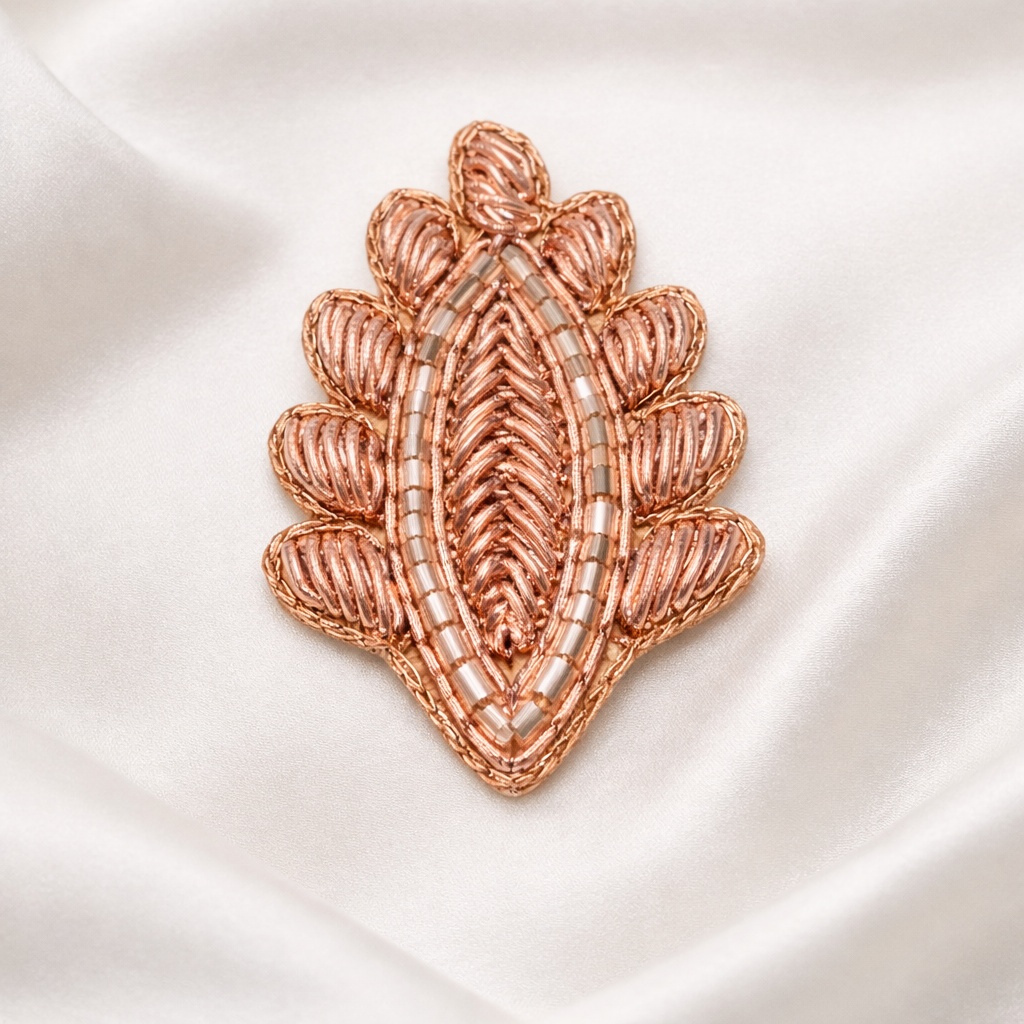 Rose Gold Leaf Zardozi Embroidered Patch