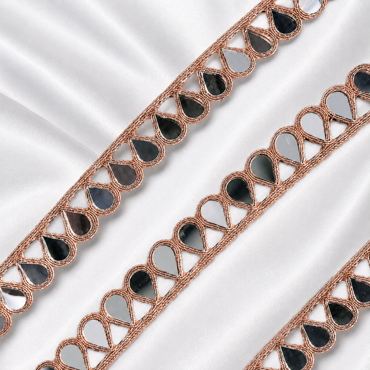 Drop-Shaped Mirror Work Cutwork Lace Border for Ethnic Wear