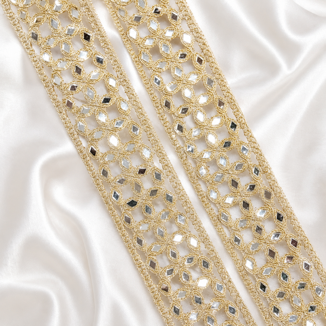 Diamond Mirror Work Cutwork Lace Trim Border for Bridal and Designer Wear
