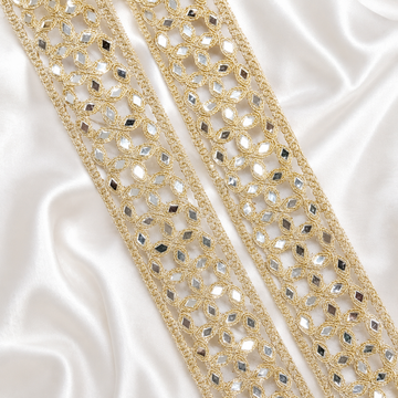 Diamond Mirror Work Cutwork Lace Trim Border for Bridal and Designer Wear