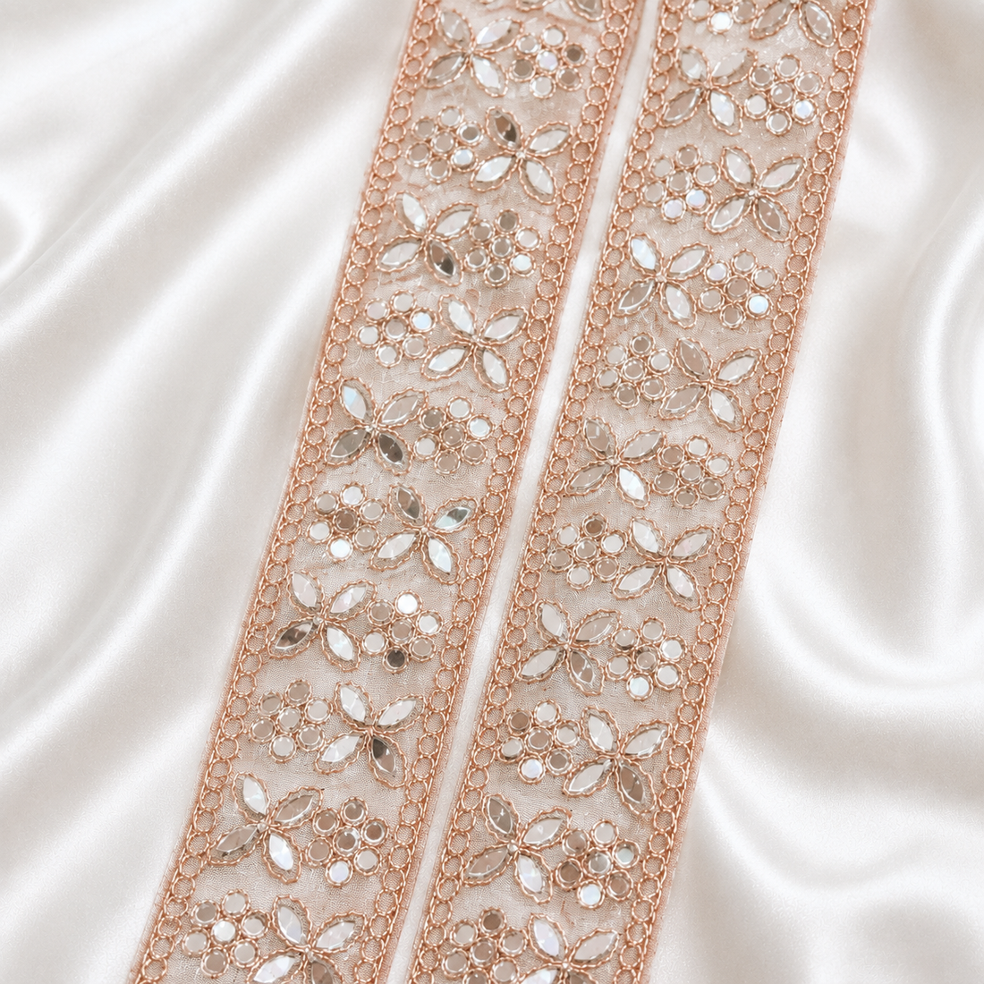Diamond Mirror Work Cutwork Lace Trim Border for Bridal and Designer Wear