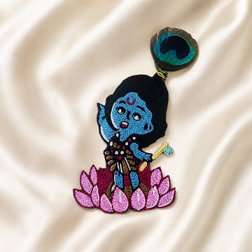 Krishna Embroidered Patch with Peacock Feather & Lotus Detailing