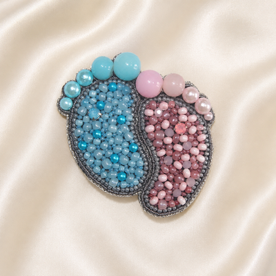 Pink and Blue Twin Baby Footprint Beaded Appliqué Patch