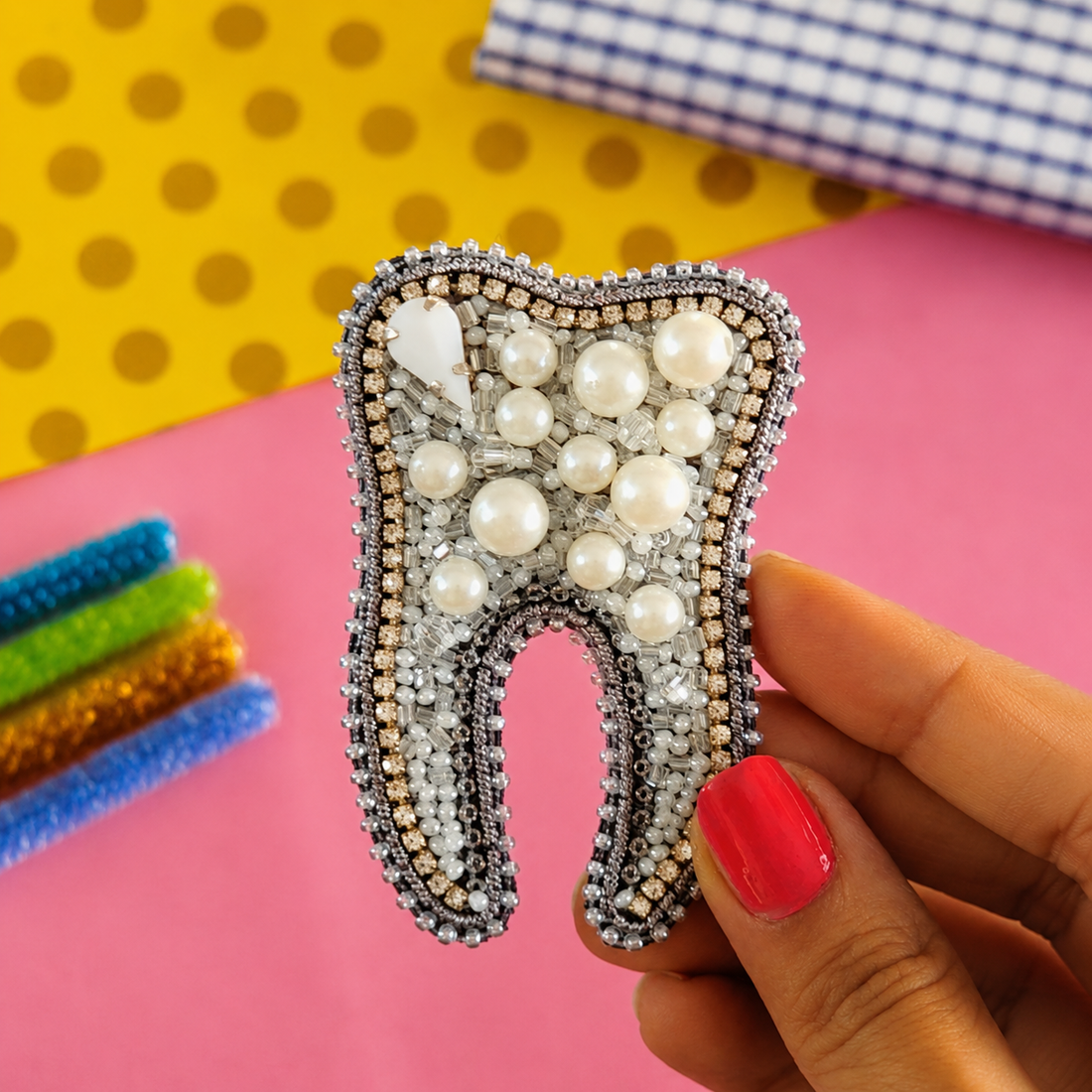 Pearl Tooth Beaded Appliqué Patch