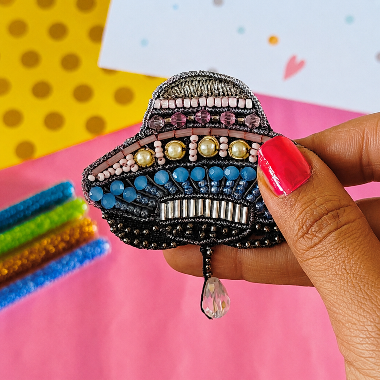Beaded UFO Spaceship Appliqué Patch