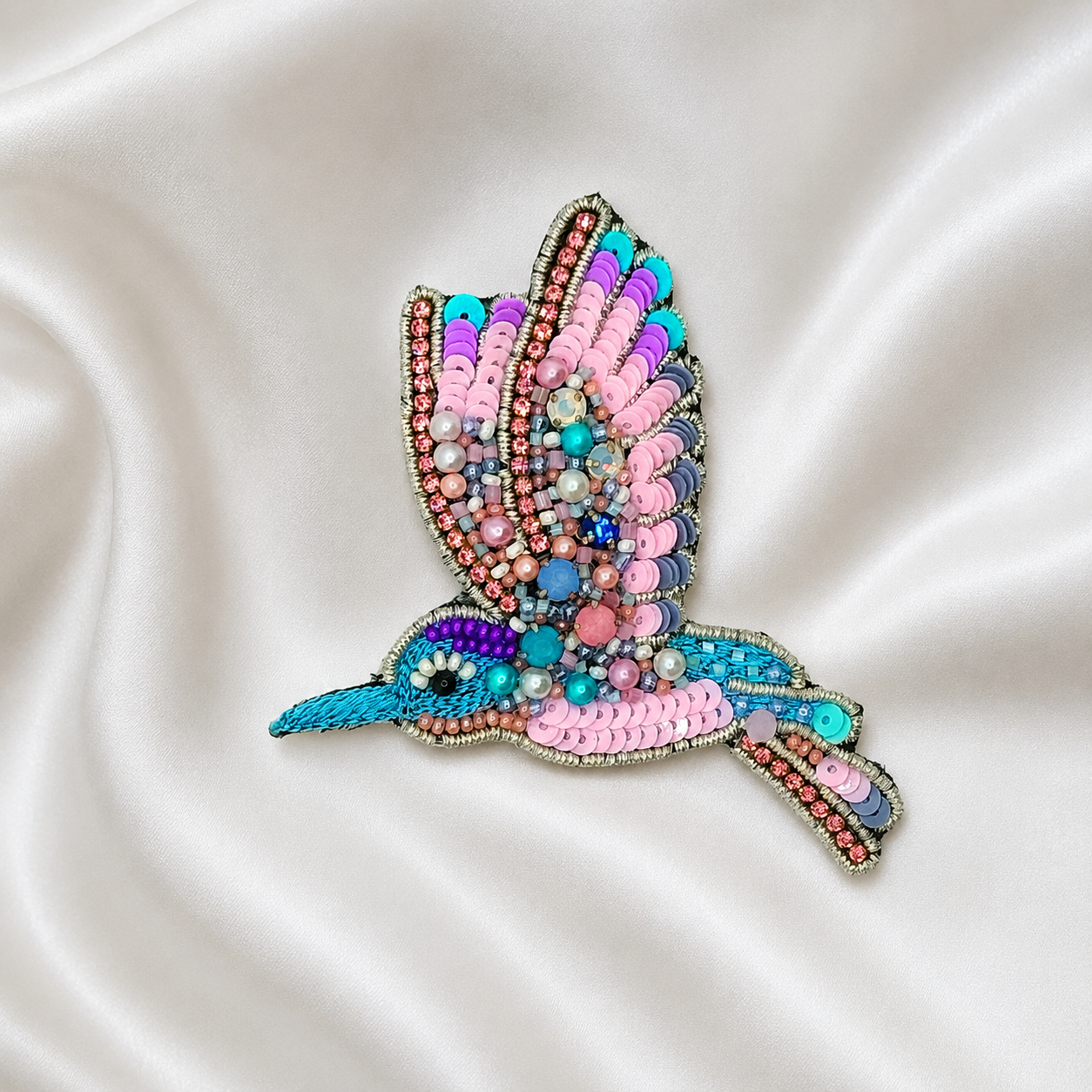 Whimsical Bird Handcrafted Beaded Appliqué Patch