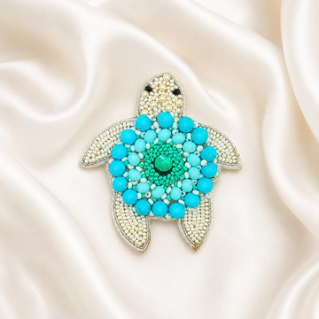 Aqua Pearl Turtle Beaded Patch