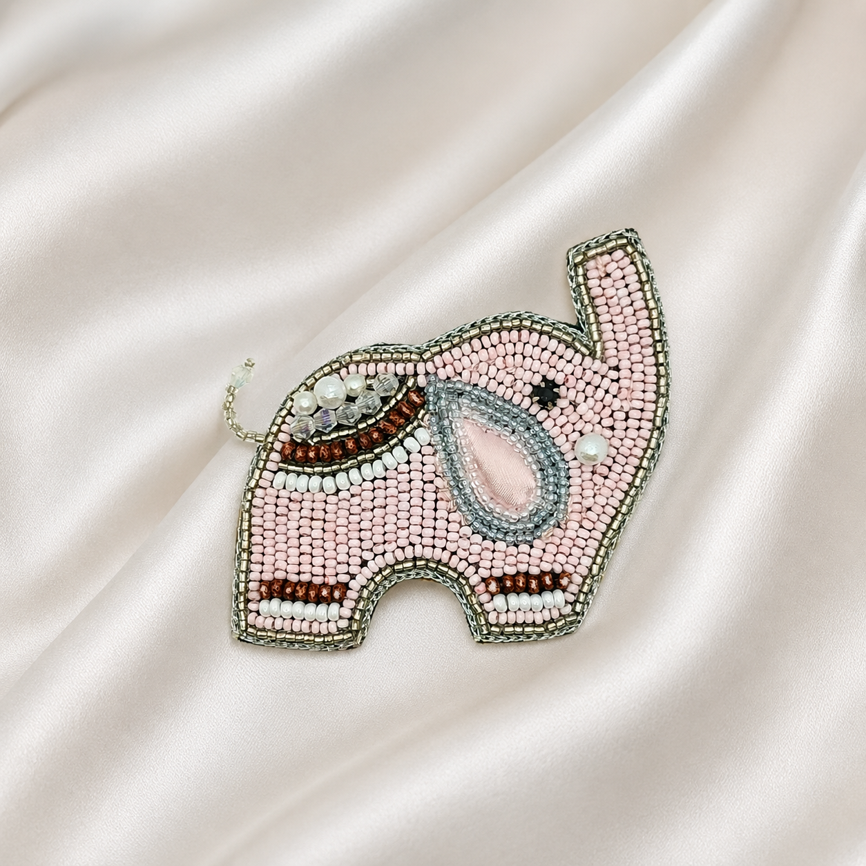 Pink Elephant Beaded Appliqué Patch