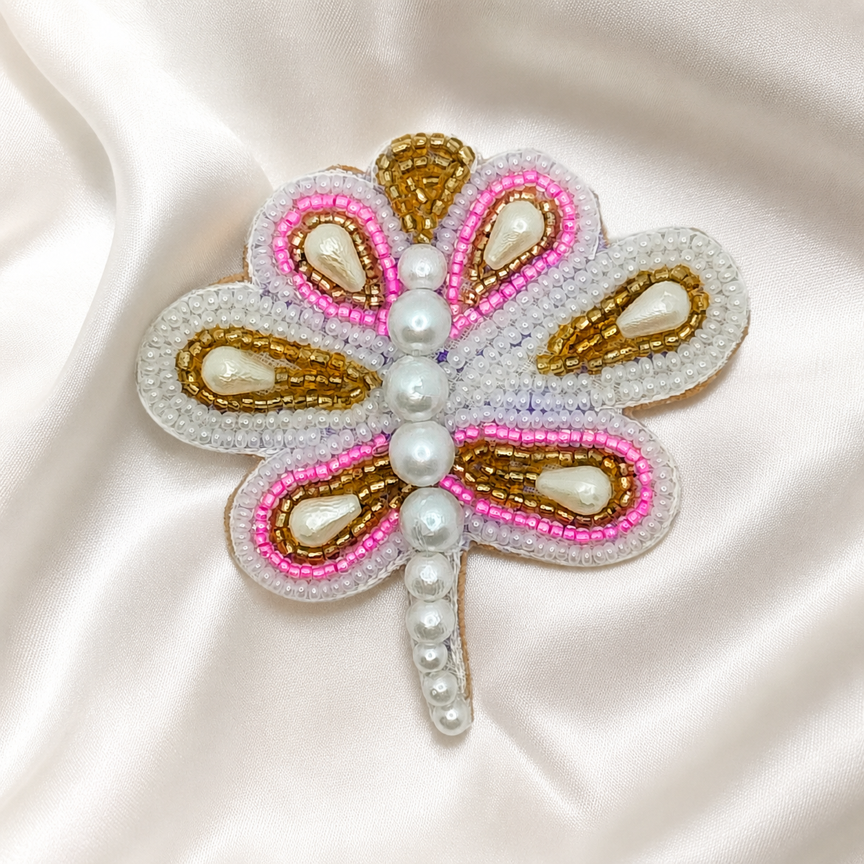 Pearl Pink Dragonfly Beaded Patch