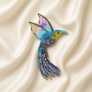 Multicolor Hummingbird Beaded Appliqué Patch