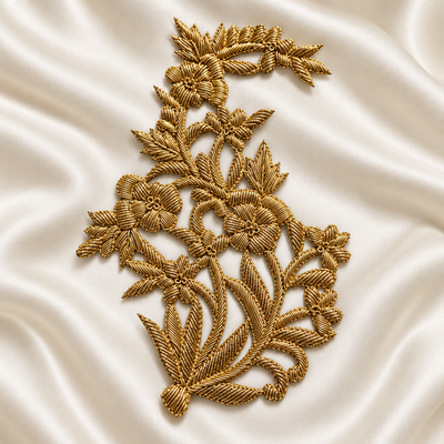 Intricate Floral Vine Zardozi Embroidered Patch with Raised Metallic Threadwork (Copy)