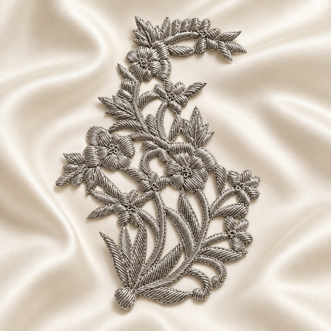 Intricate Floral Vine Zardozi Embroidered Patch with Raised Metallic Threadwork (Copy)