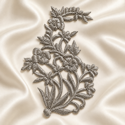 Intricate Floral Vine Zardozi Embroidered Patch with Raised Metallic Threadwork (Copy) hover image