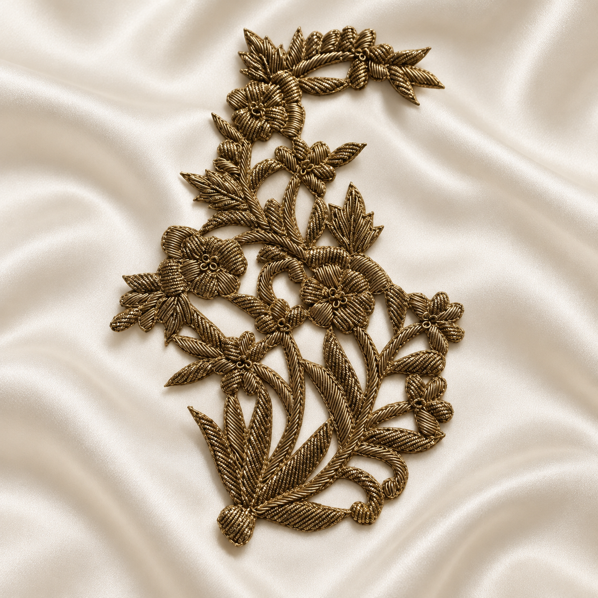 Intricate Floral Vine Zardozi Embroidered Patch with Raised Metallic Threadwork (Copy)