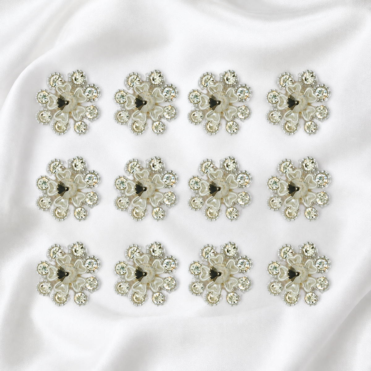 Elegant White Floral Zardozi Patch