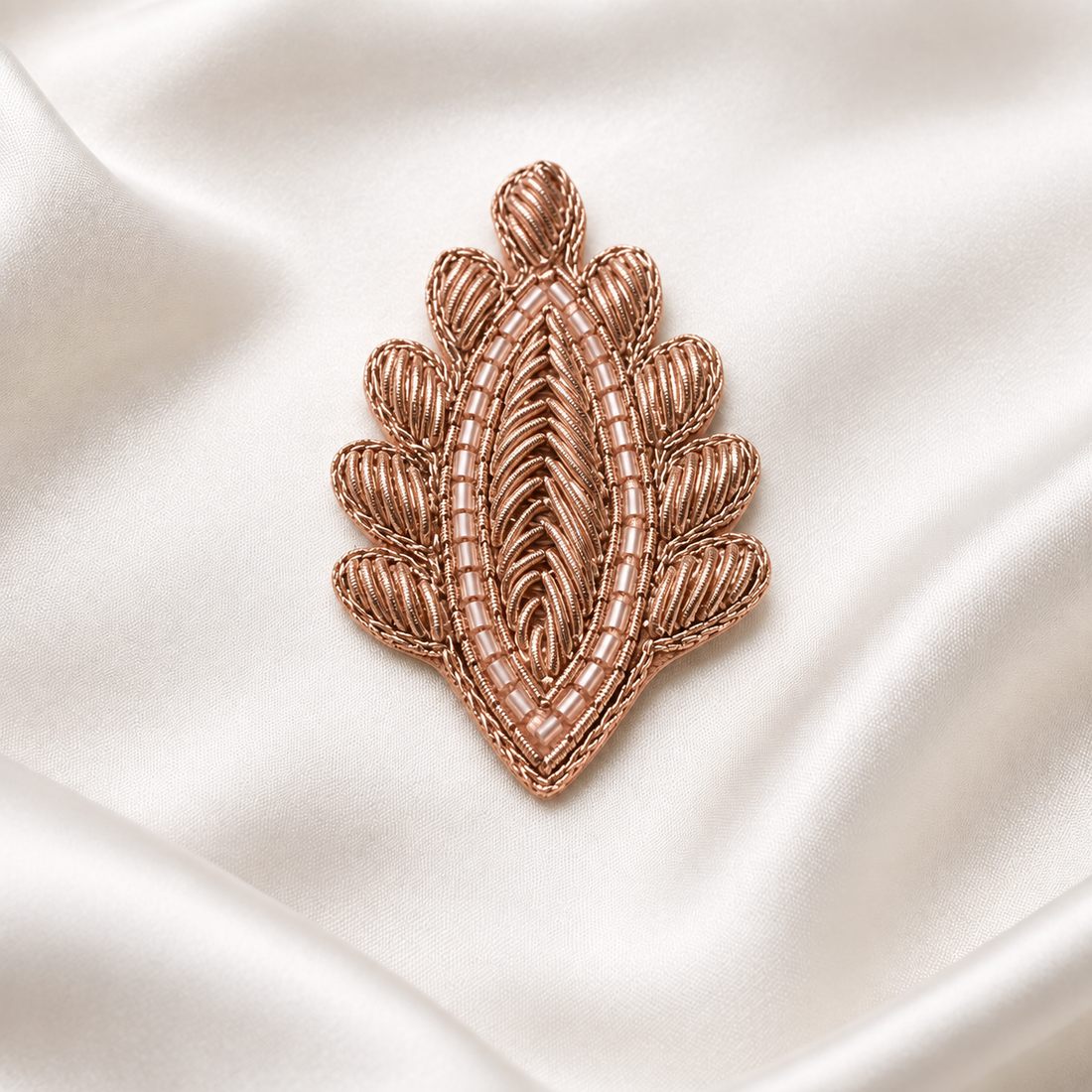 Leaf Motif Metallic Handwork Appliqué Patch with Beaded Detailing