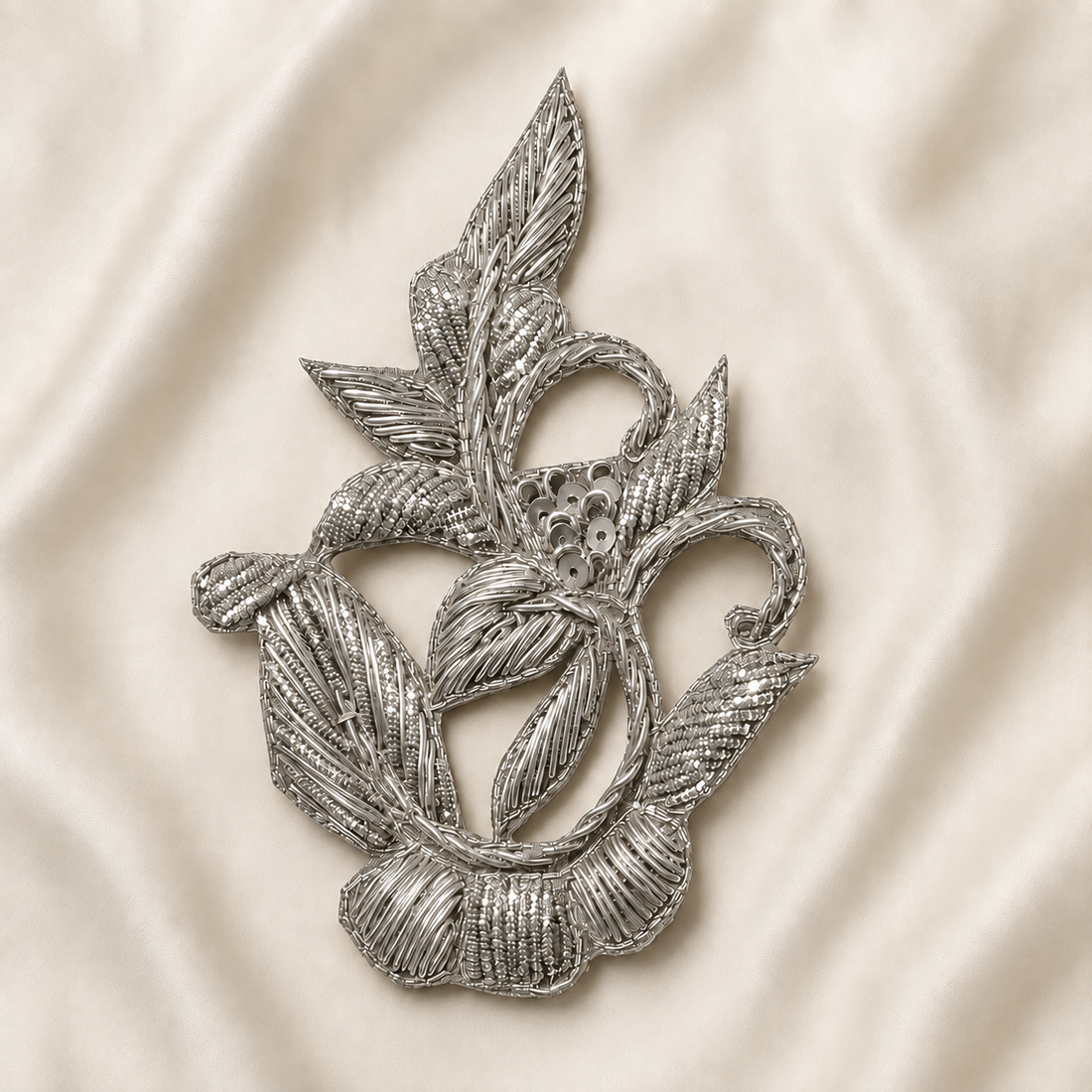 Floral Vine Sequin & Beaded Embroidered Appliqué Patch for Bridal & Designer Wear