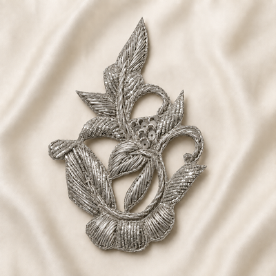 Floral Vine Sequin & Beaded Embroidered Appliqué Patch for Bridal & Designer Wear hover image